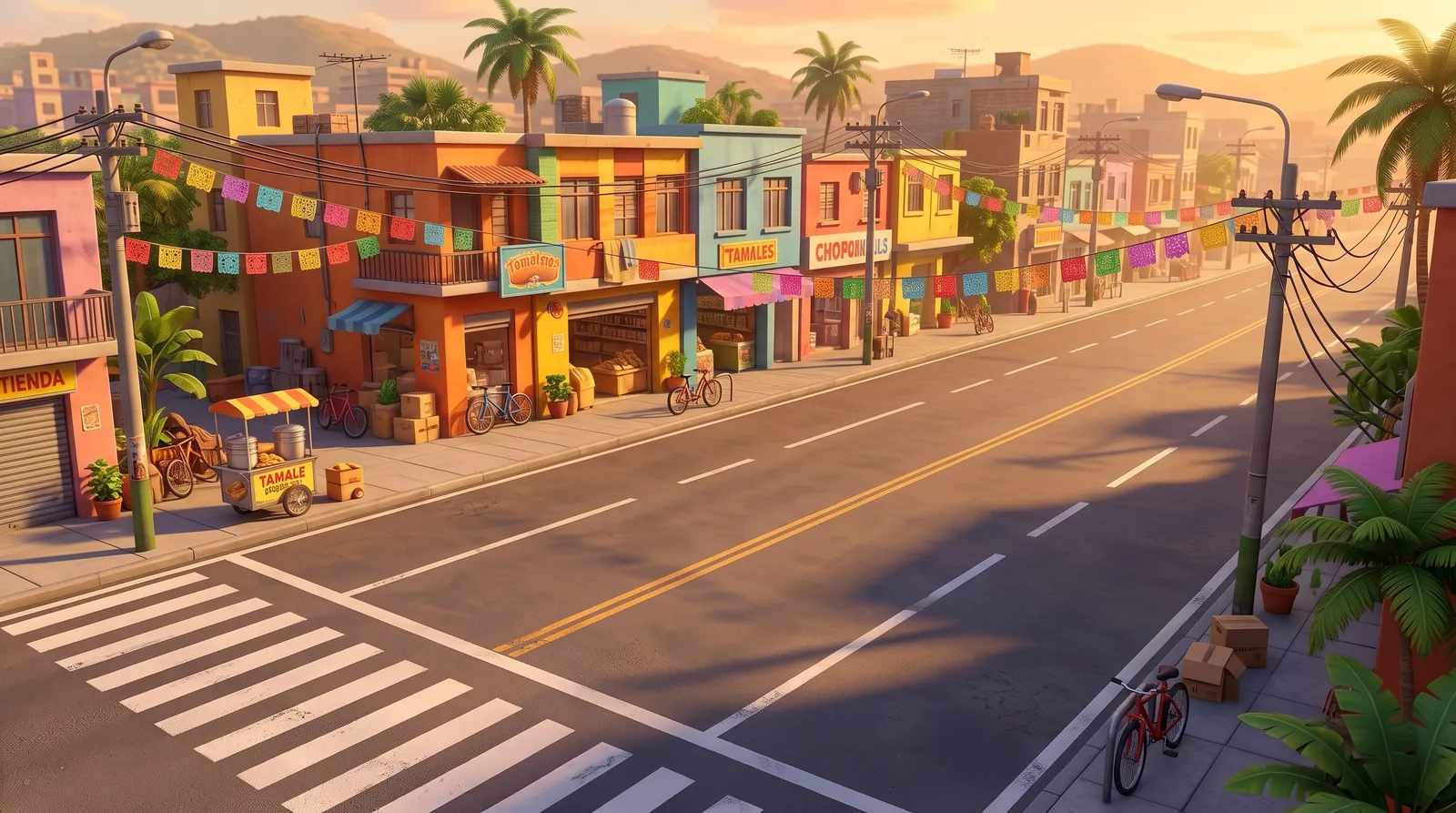 Doña Chancla: a grandmother in hair rollers crossing a busy avenue, raising her flip-flop.